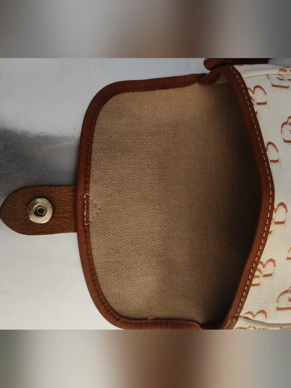 Dooney Bourke Vintage Wristlet Snap Repeating Logo, Cream/Tan